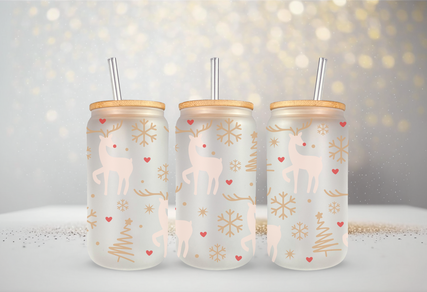 Reindeer Can Glass with Bamboo Lid