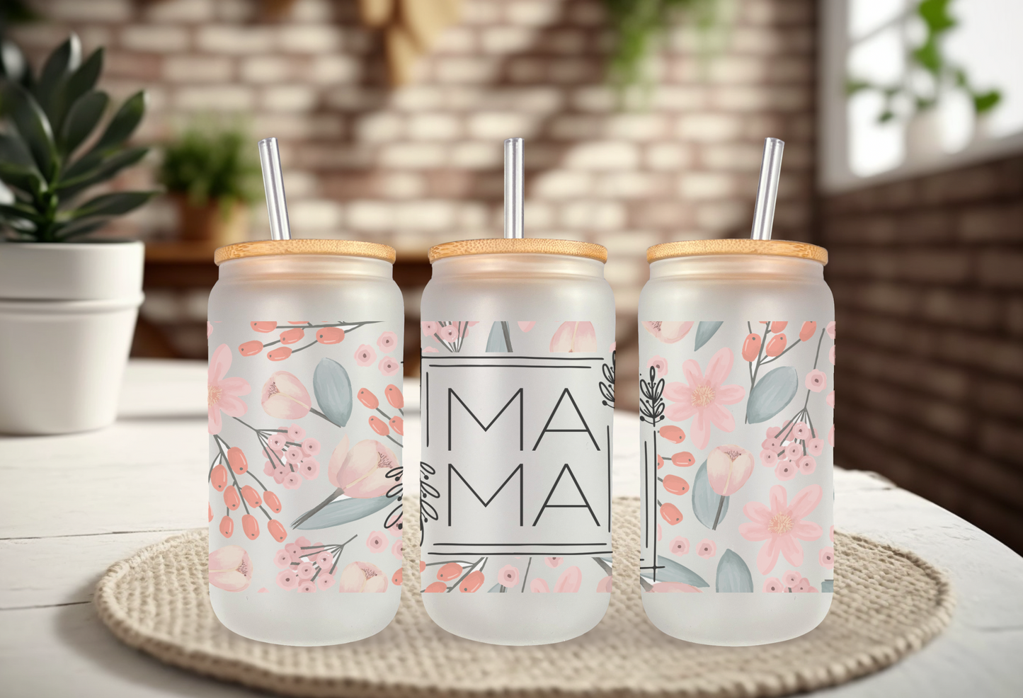 Mama Floral Can Glass