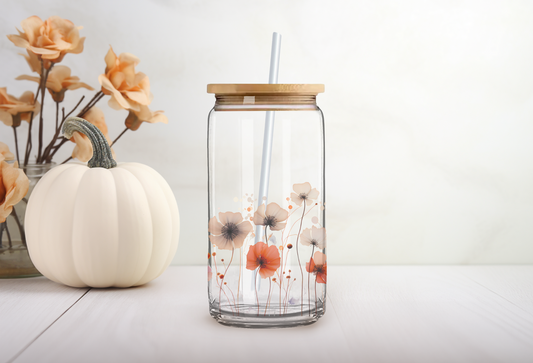 Fall Poppy Can Glass with Bamboo Lid