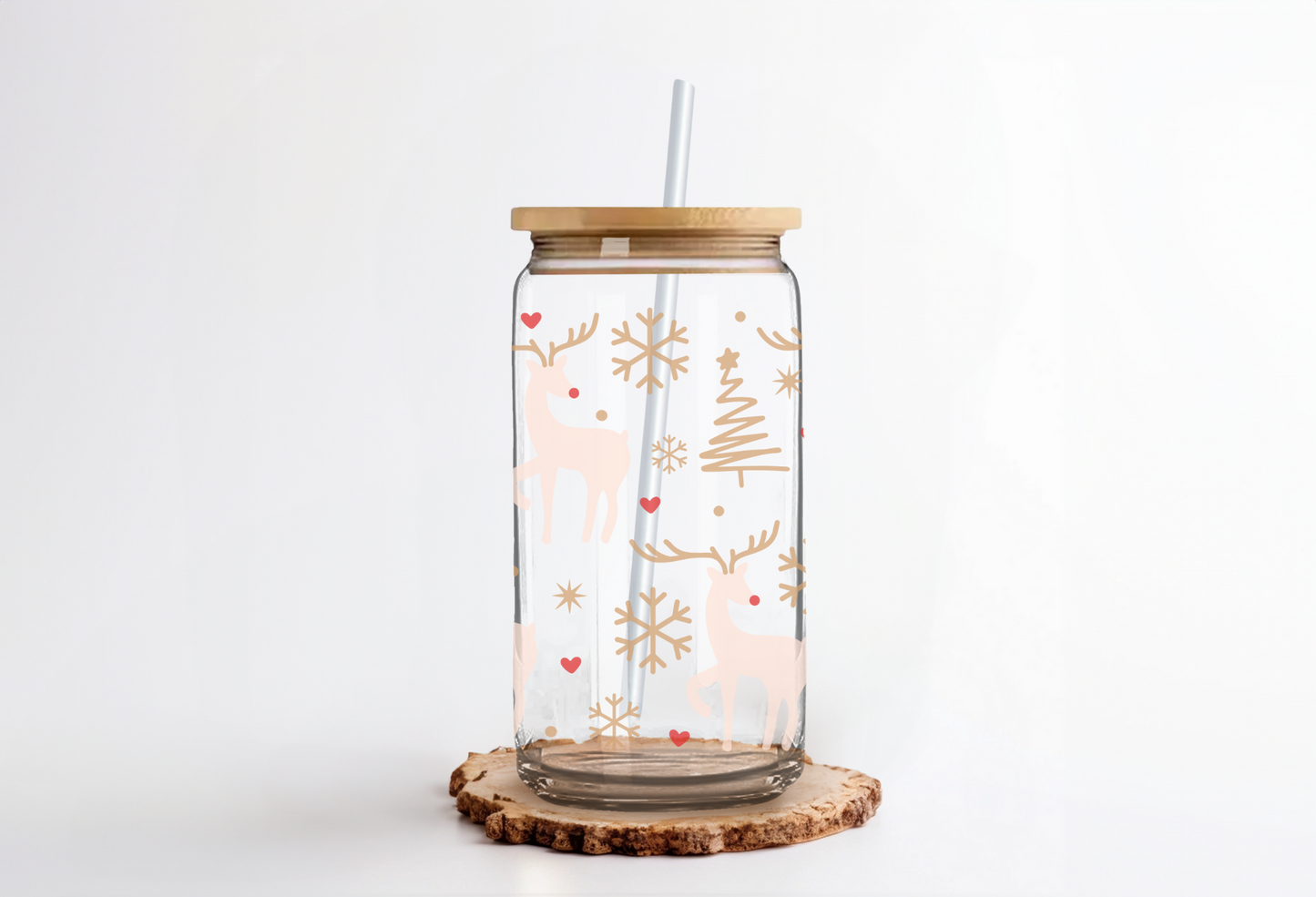 Reindeer Can Glass with Bamboo Lid