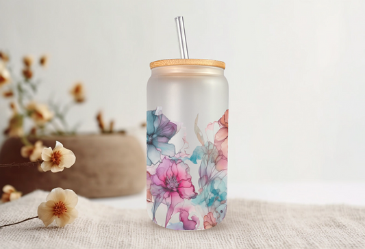 Watercolor Wildflowers Glass Cup