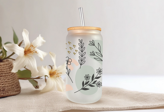 Boho Floral Glass Cup