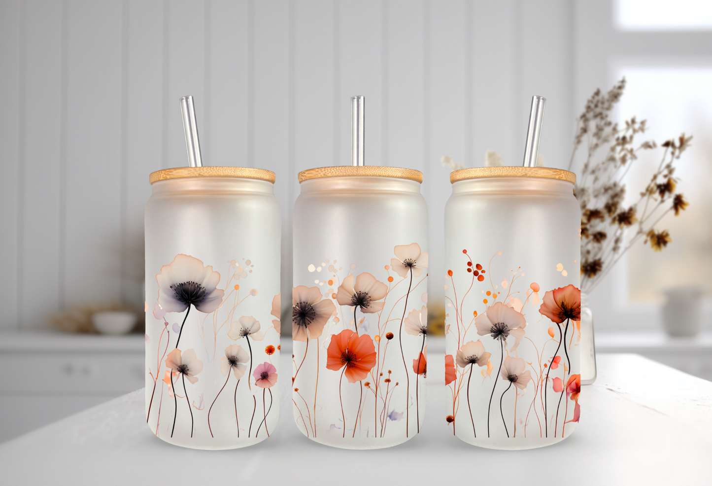 Fall Poppy Can Glass- Wholesale