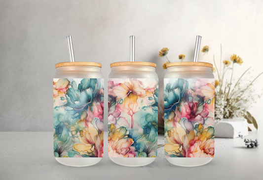 Watercolor Floral Glass Cup